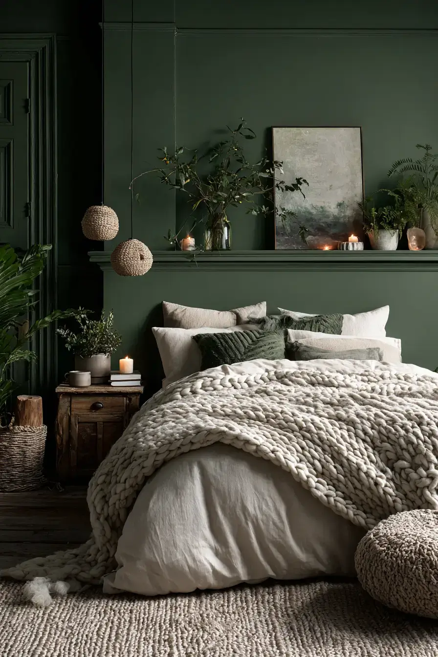 29 Green Boho Bedroom Ideas with Real Plants and Rattan 13
