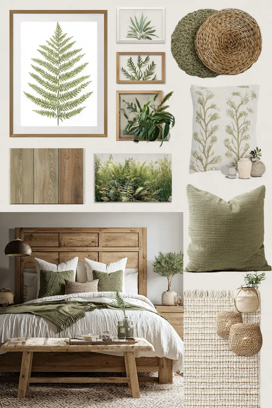 29 Green Boho Bedroom Ideas with Real Plants and Rattan 14