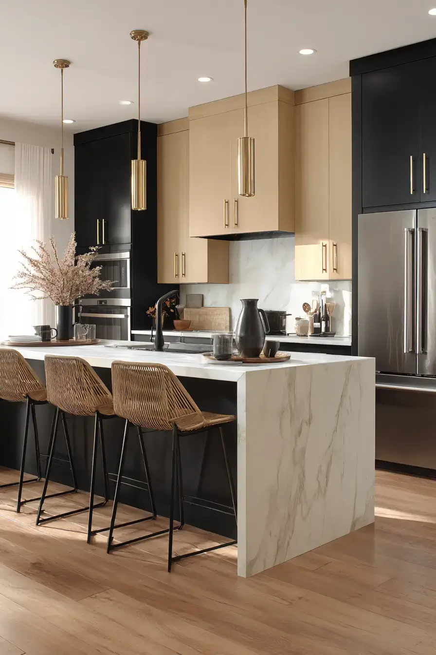 29 Two Tone Kitchen Cabinets Ideas with a Wood Island Base 24