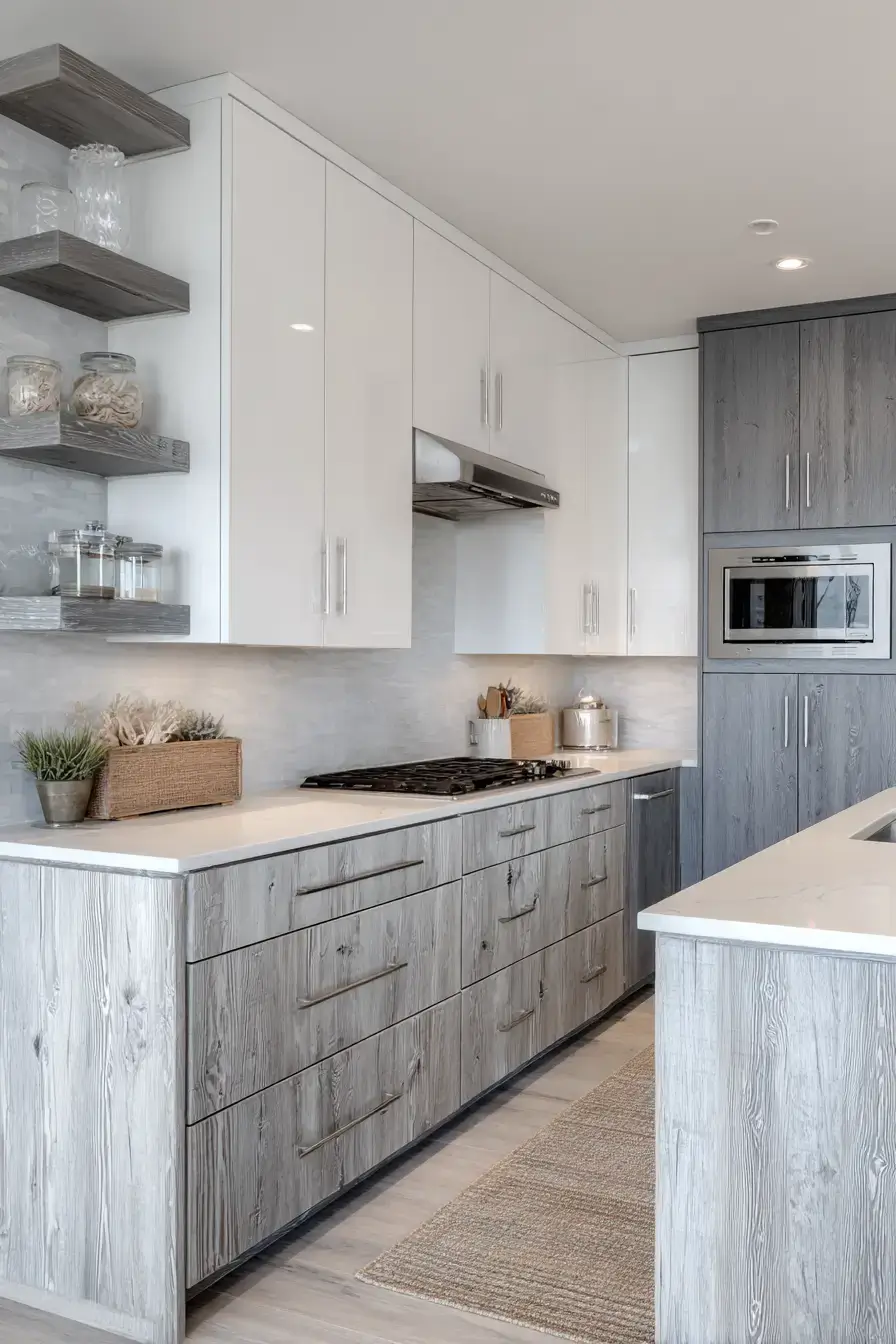 29 Two Tone Kitchen Cabinets Ideas with a Wood Island Base 26