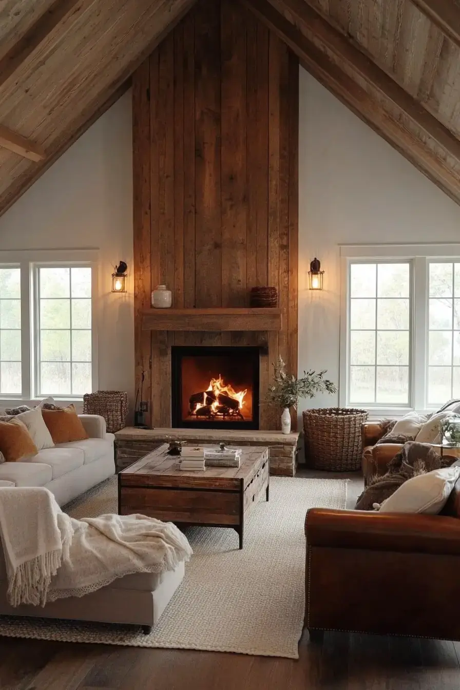 29 Warm Rustic Living Room Ideas with a Real Fireplace Feel 28