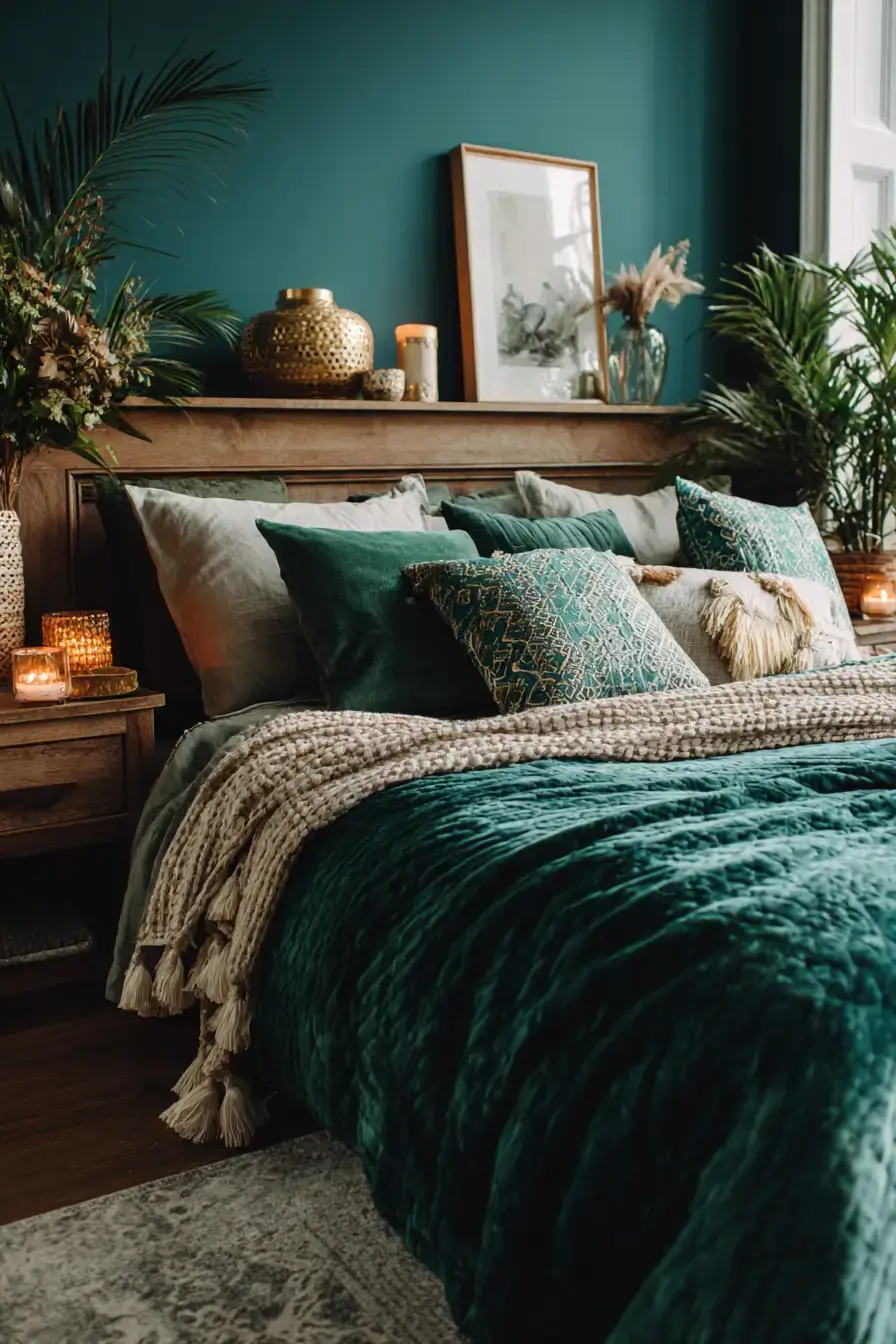 29 Green Boho Bedroom Ideas with Real Plants and Rattan 3