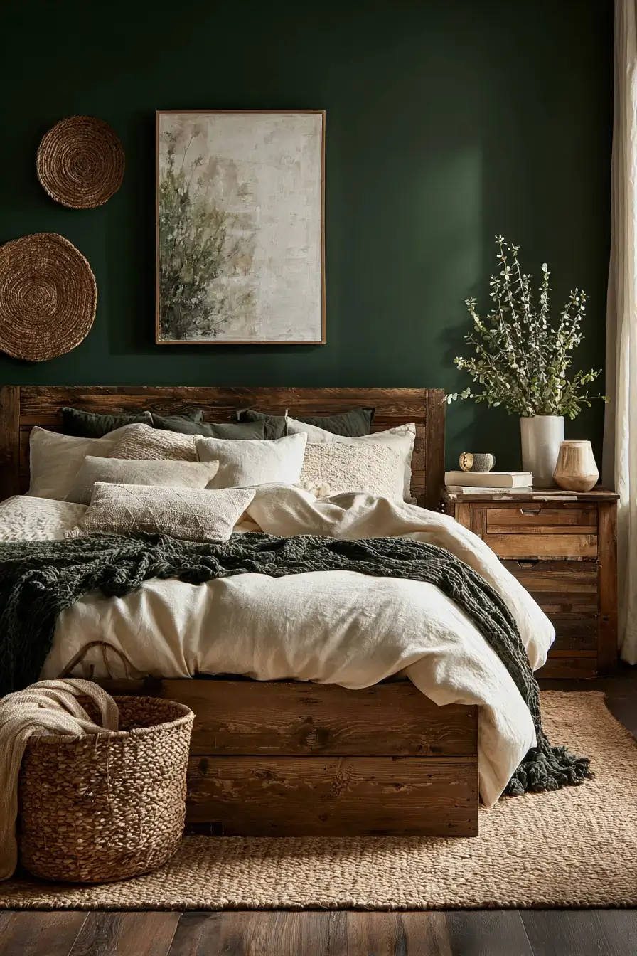 29 Green Boho Bedroom Ideas with Real Plants and Rattan 4