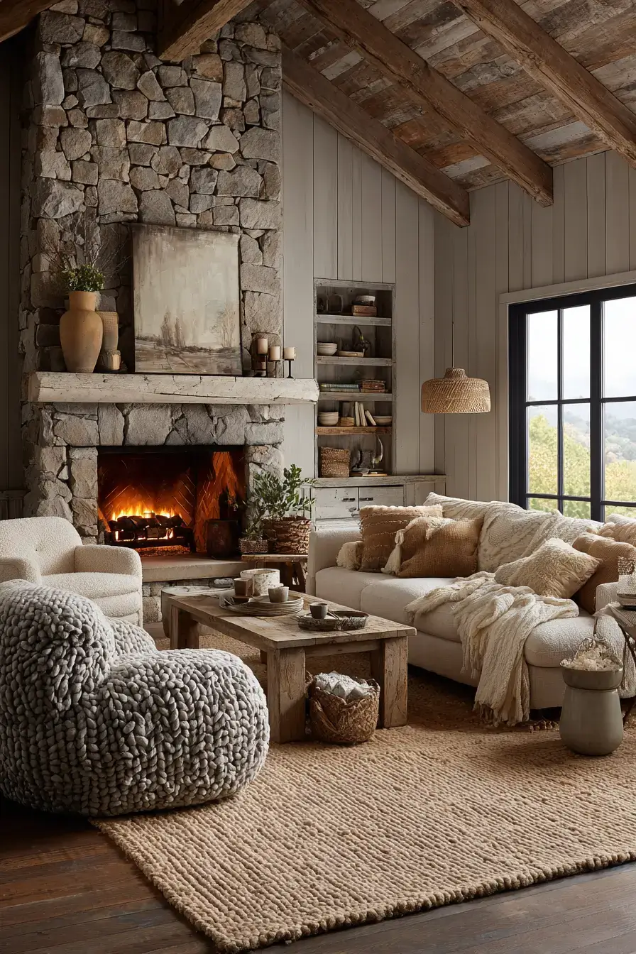 29 Warm Rustic Living Room Ideas with a Real Fireplace Feel 5