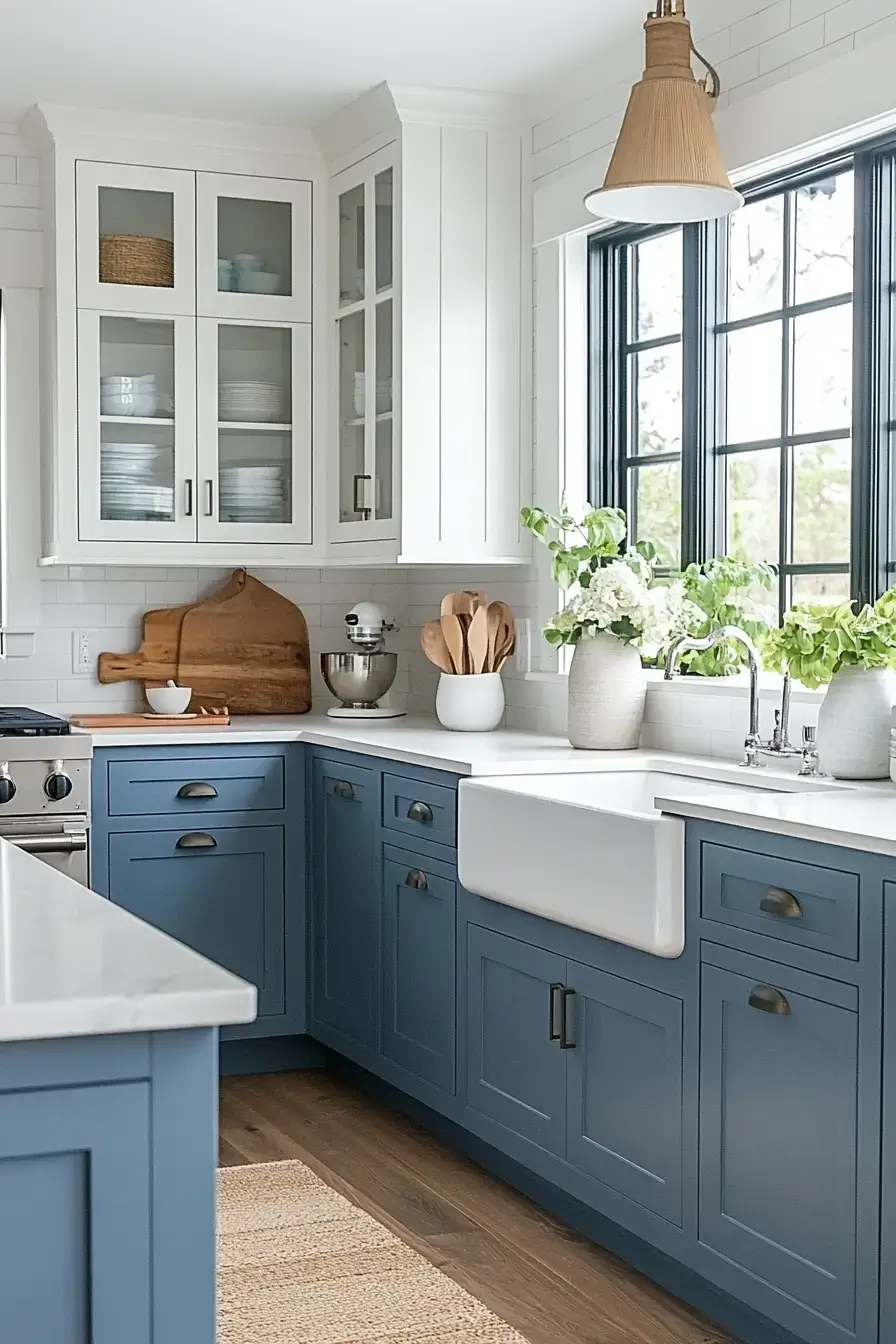 29 Two Tone Kitchen Cabinets Ideas with a Wood Island Base 5