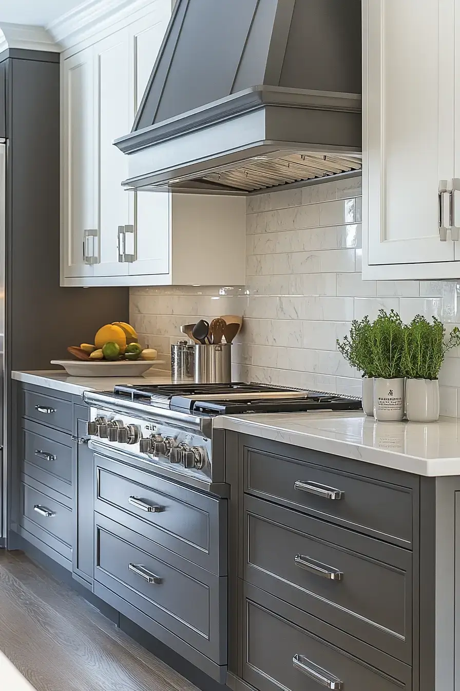 29 Two Tone Kitchen Cabinets Ideas with a Wood Island Base 6