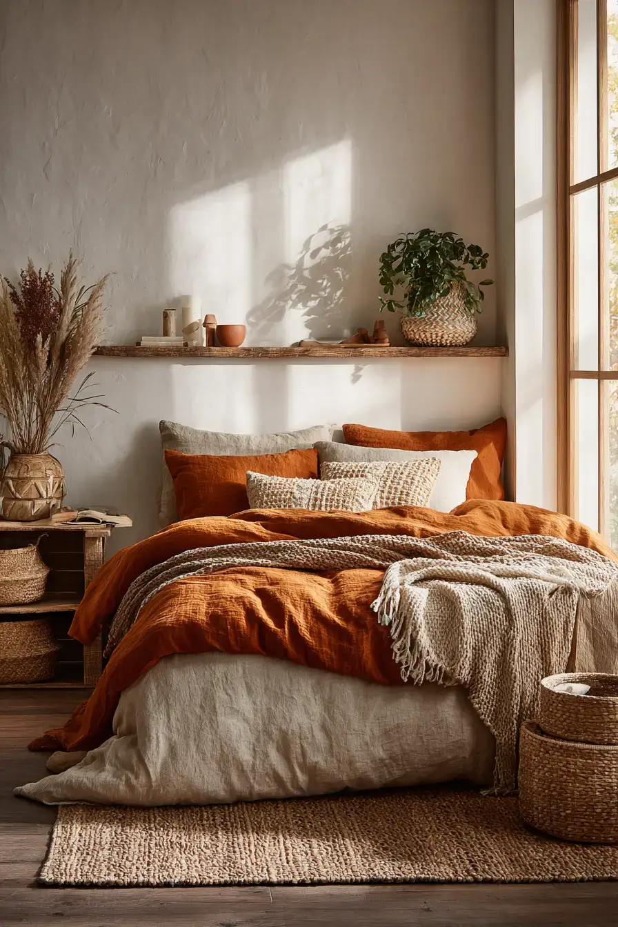 29 Green Boho Bedroom Ideas with Real Plants and Rattan 7