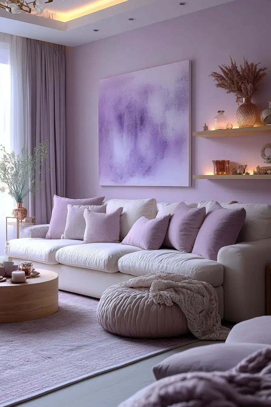 29 Purple Living Room Ideas with a Plum Accent Wall 11