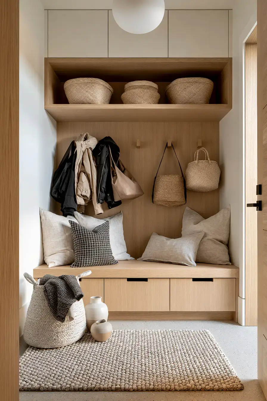 29 Japandi Entryway Ideas with a Stone Tray for Keys 13