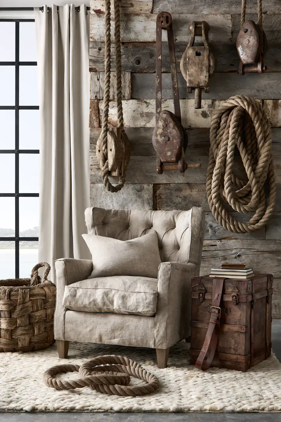 29 Rustic Nautical Decor Ideas with a Rope-Wrapped Mantel Beam 13