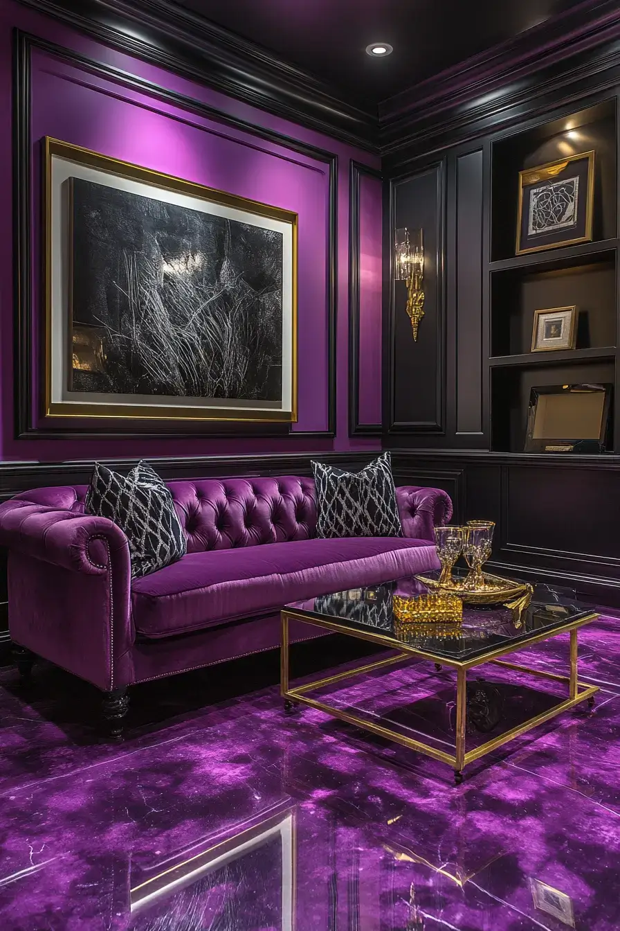 29 Purple Living Room Ideas with a Plum Accent Wall 15