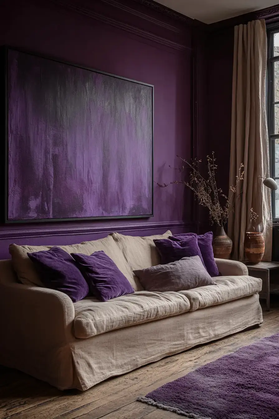 29 Purple Living Room Ideas with a Plum Accent Wall 16