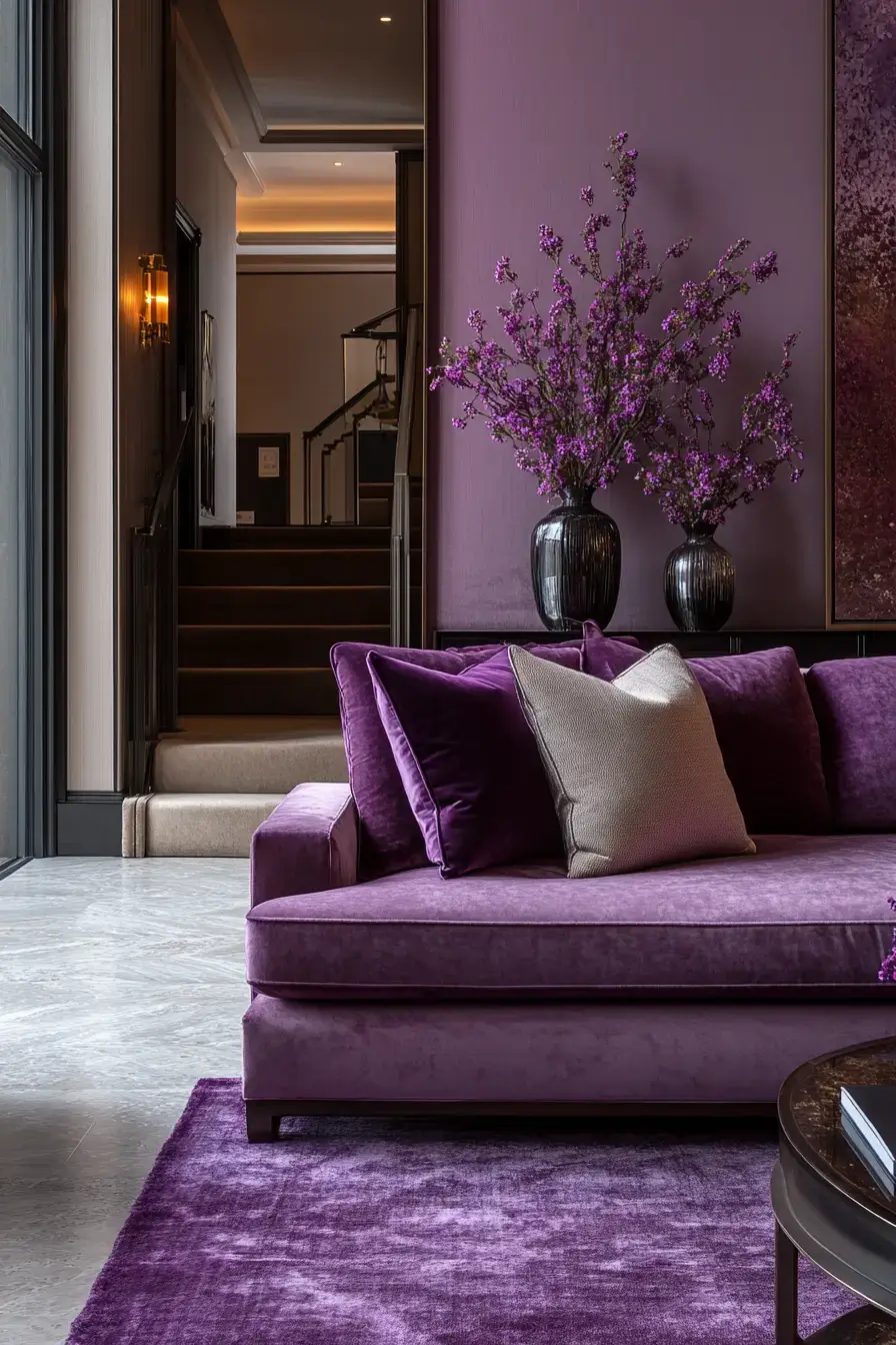 29 Purple Living Room Ideas with a Plum Accent Wall 17