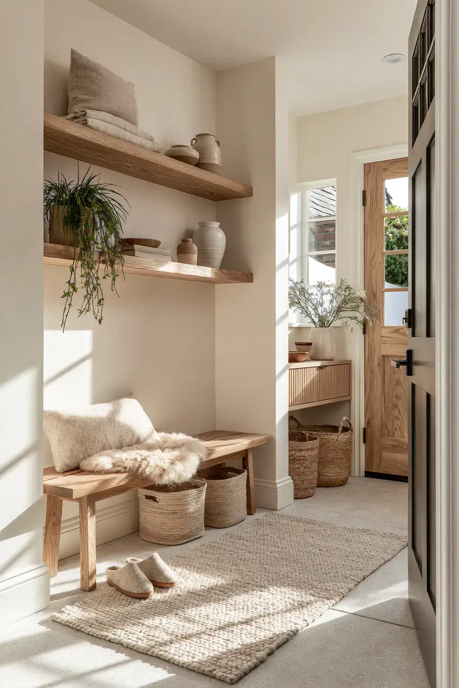 29 Japandi Entryway Ideas with a Stone Tray for Keys 17