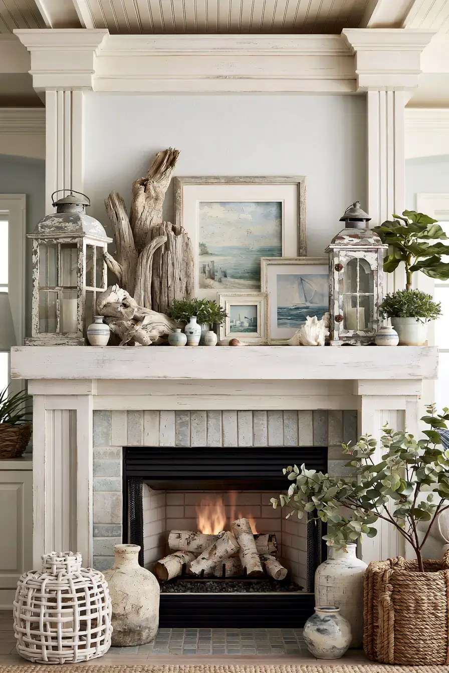 29 Rustic Nautical Decor Ideas with a Rope-Wrapped Mantel Beam 18
