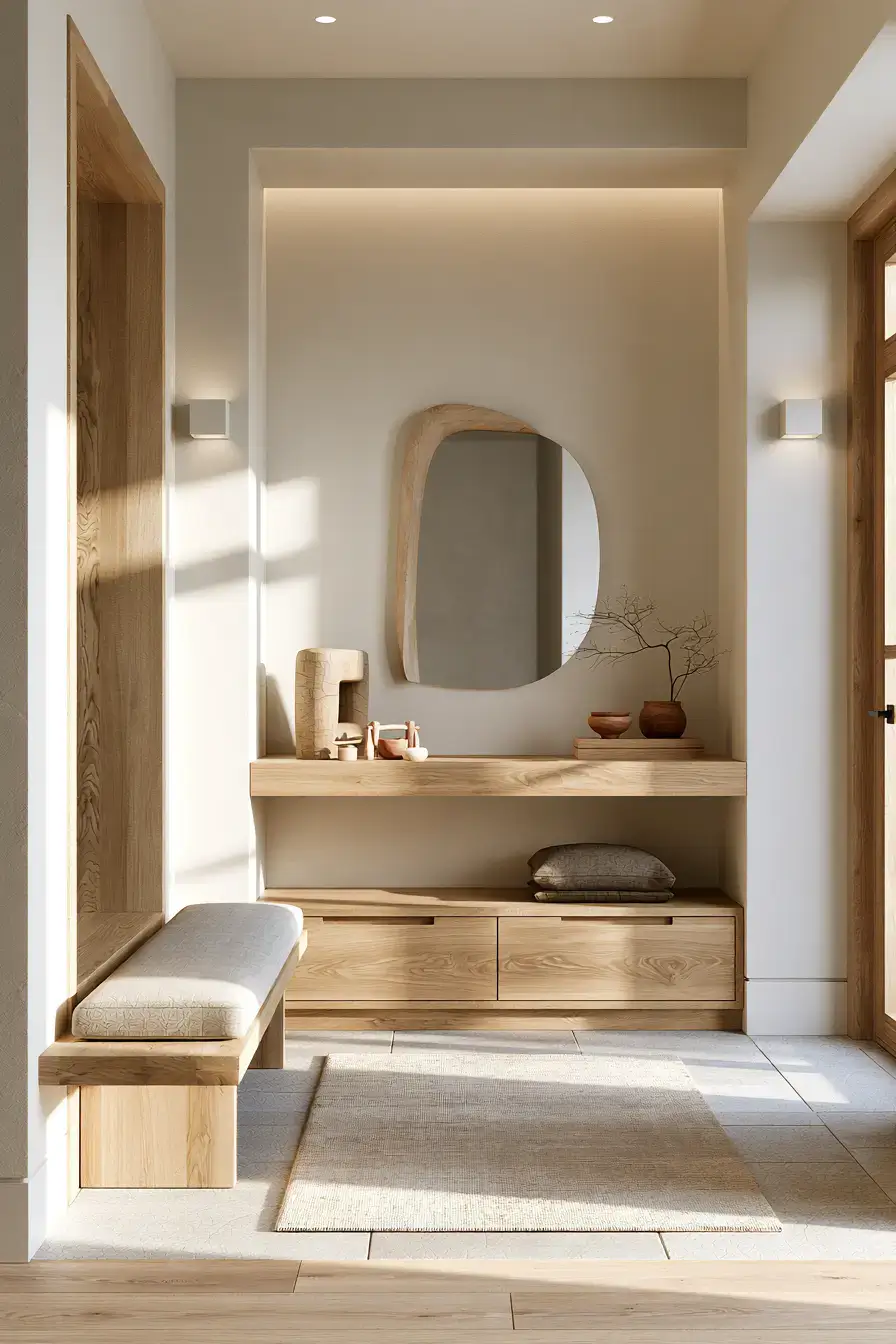 29 Japandi Entryway Ideas with a Stone Tray for Keys 19