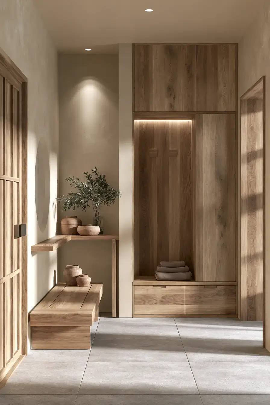 29 Japandi Entryway Ideas with a Stone Tray for Keys 2