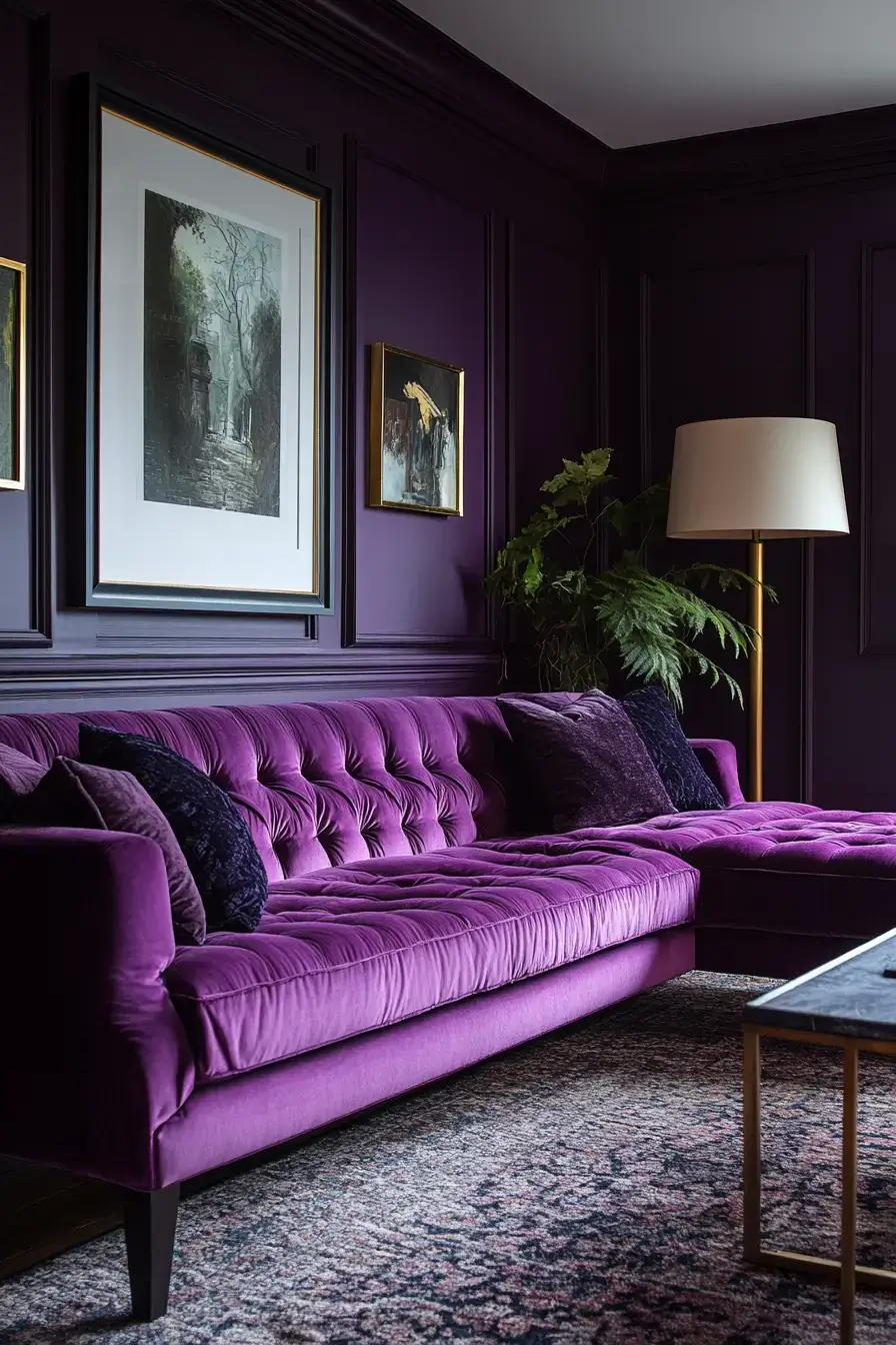 29 Purple Living Room Ideas with a Plum Accent Wall 2