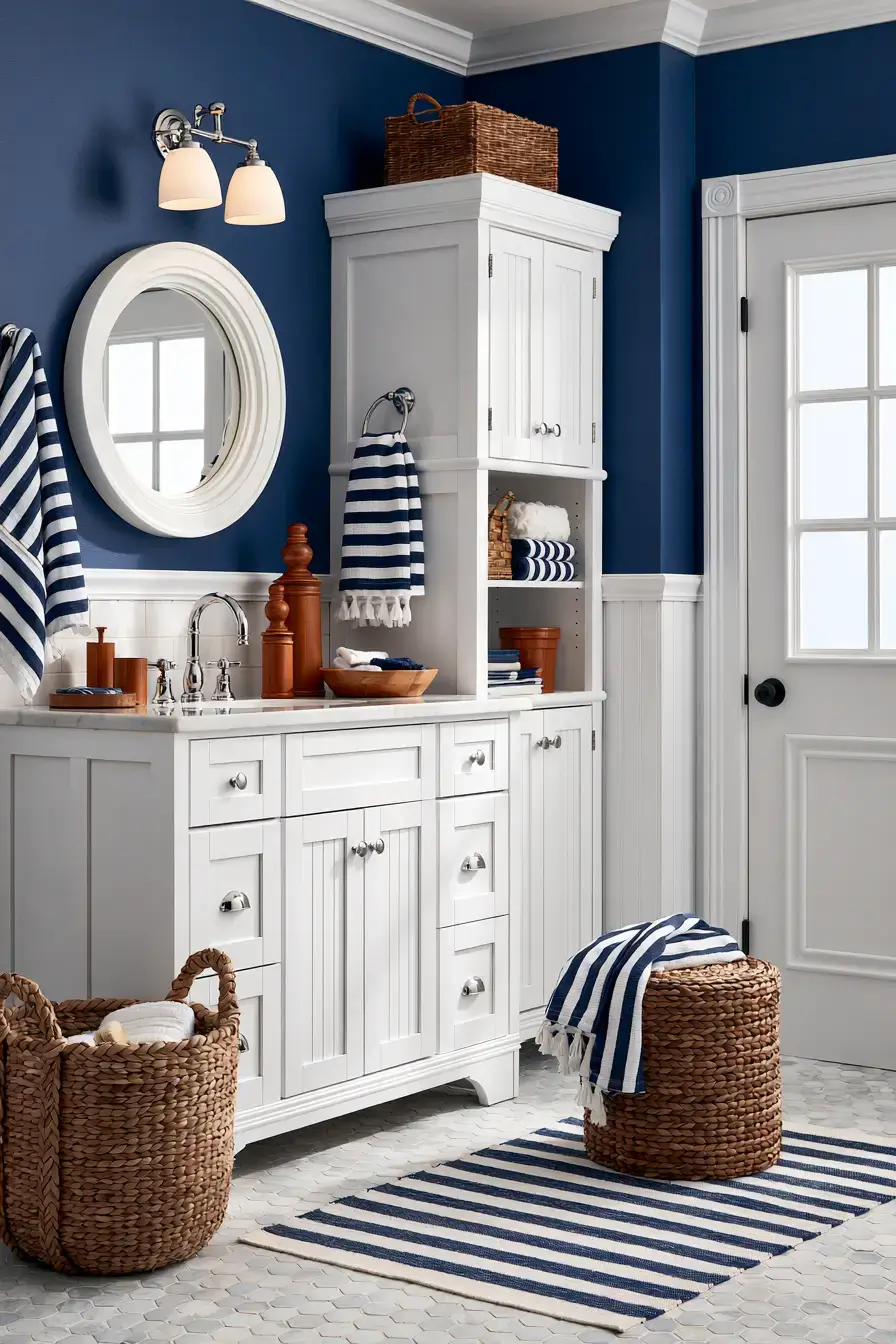 29 Nautical Bathroom Ideas with a Rope Mirror Frame 20