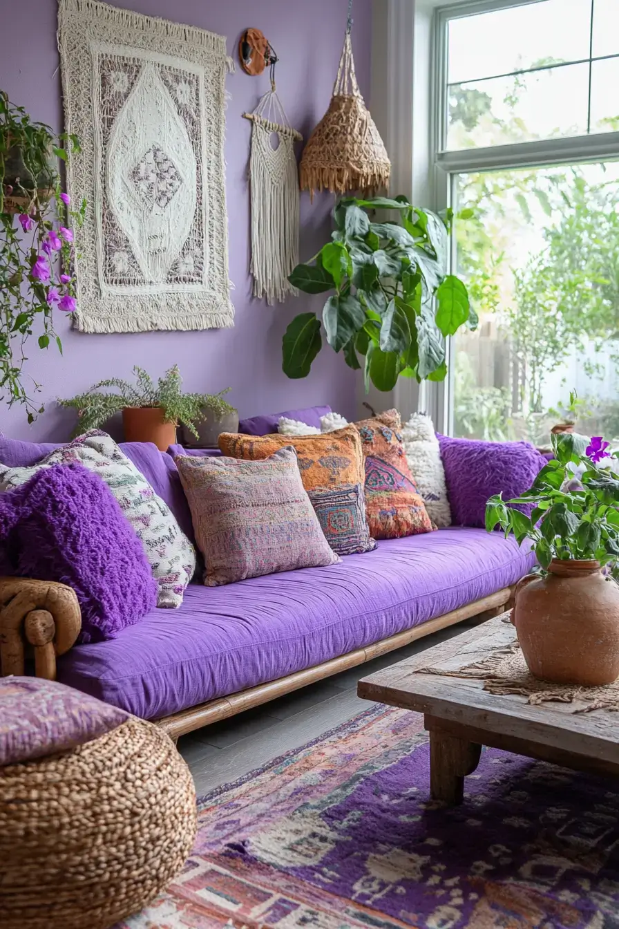 29 Purple Living Room Ideas with a Plum Accent Wall 21