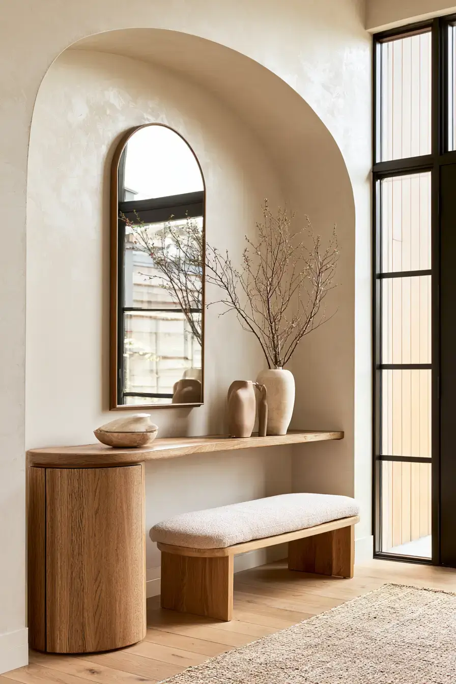 29 Japandi Entryway Ideas with a Stone Tray for Keys 22
