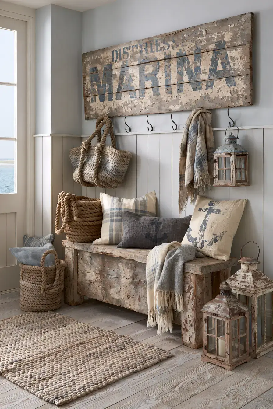 29 Rustic Nautical Decor Ideas with a Rope-Wrapped Mantel Beam 23