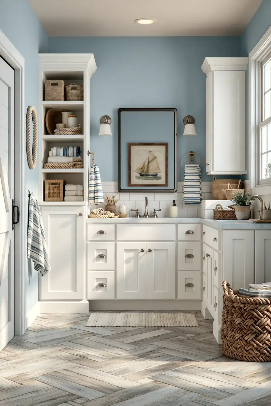 29 Nautical Bathroom Ideas with a Rope Mirror Frame 23