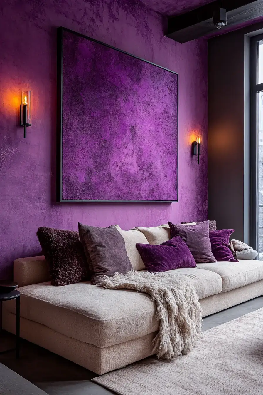 29 Purple Living Room Ideas with a Plum Accent Wall 23