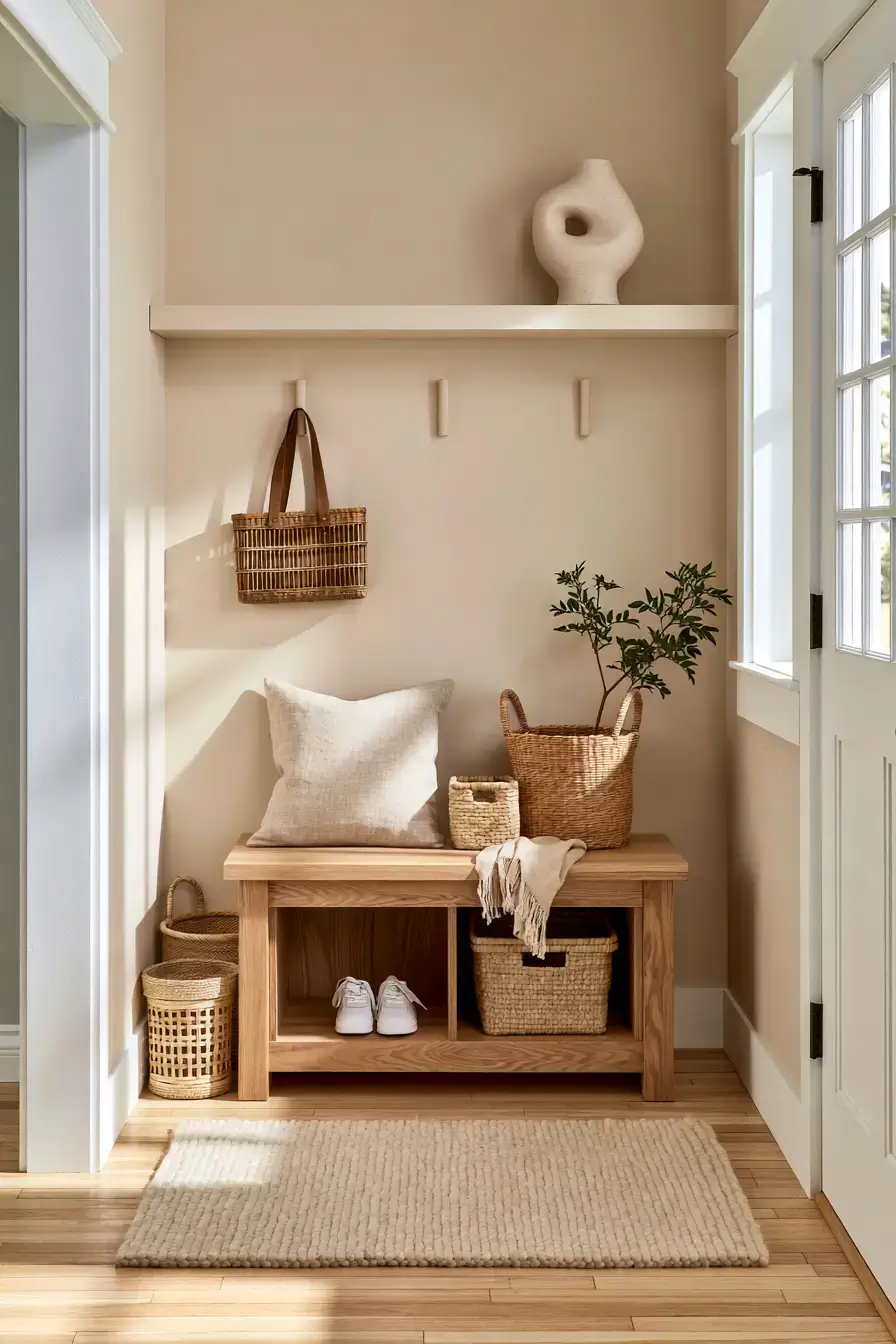 29 Japandi Entryway Ideas with a Stone Tray for Keys 24