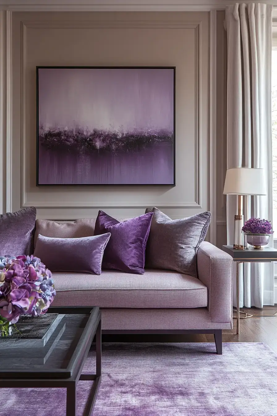 29 Purple Living Room Ideas with a Plum Accent Wall 24