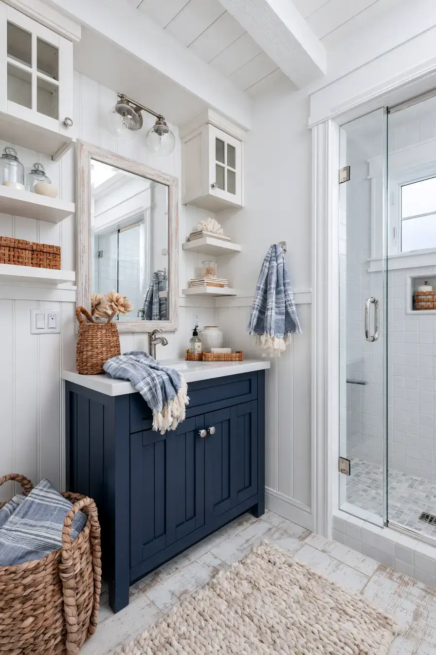 29 Nautical Bathroom Ideas with a Rope Mirror Frame 25