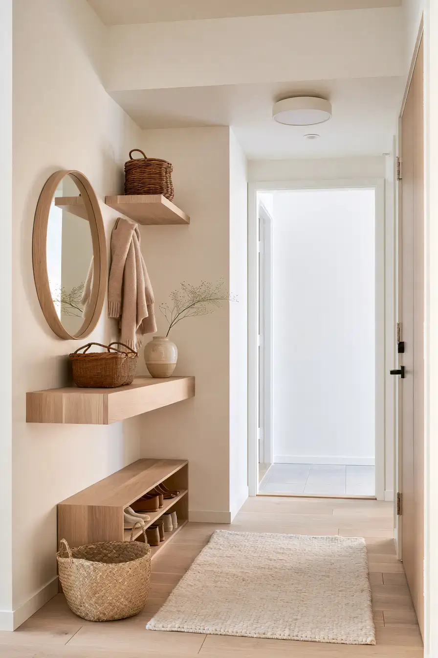 29 Japandi Entryway Ideas with a Stone Tray for Keys 25