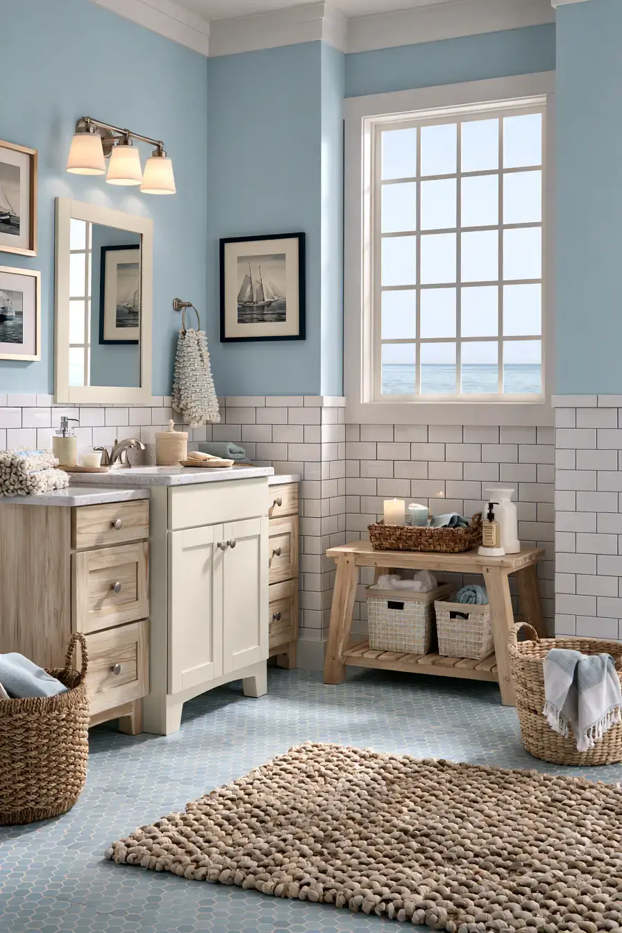 29 Nautical Bathroom Ideas with a Rope Mirror Frame 26