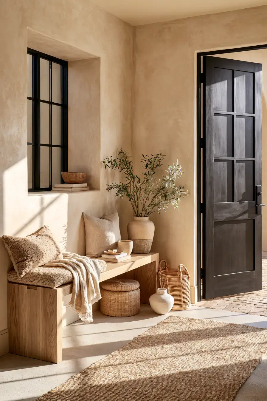 29 Japandi Entryway Ideas with a Stone Tray for Keys 26