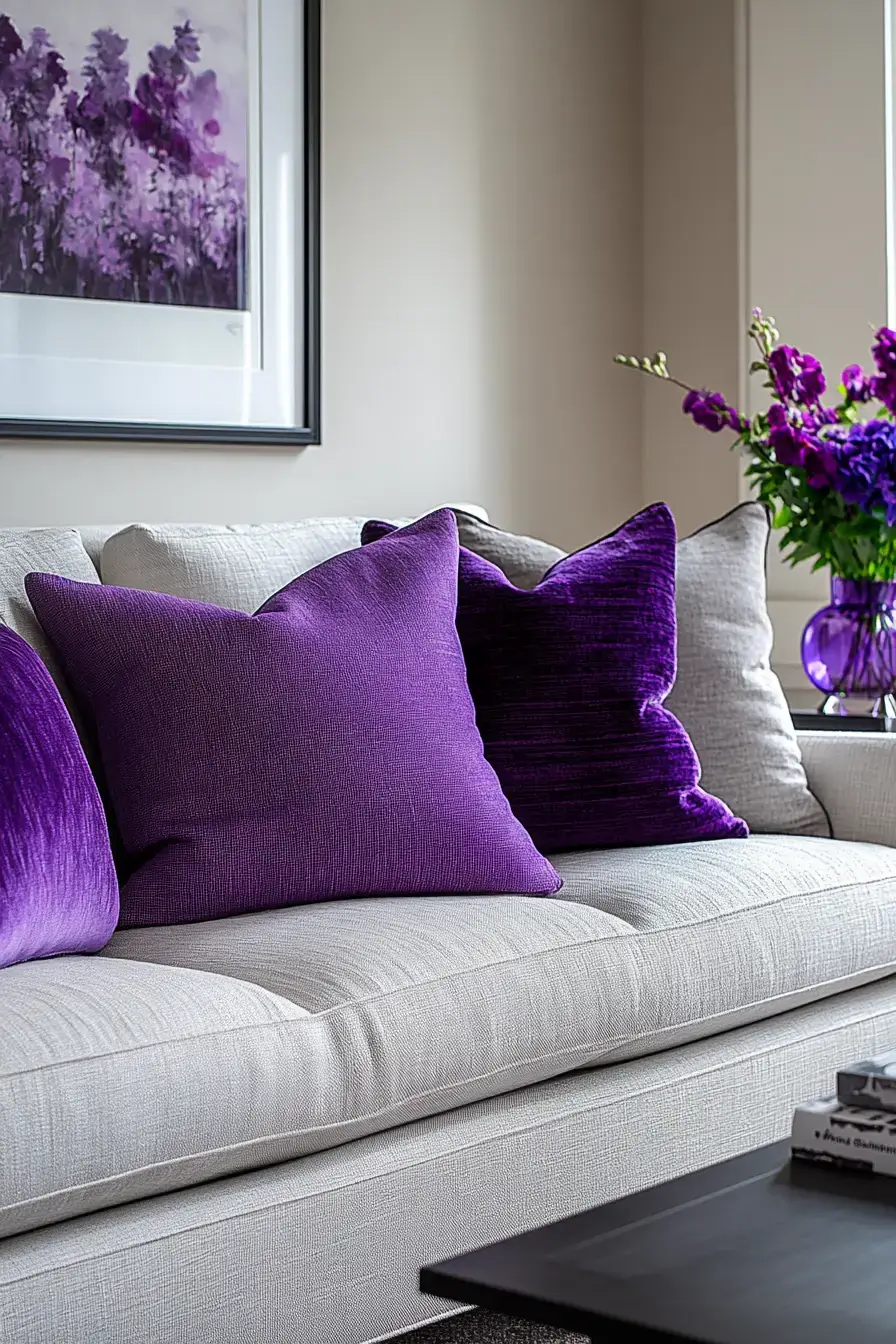 29 Purple Living Room Ideas with a Plum Accent Wall 27