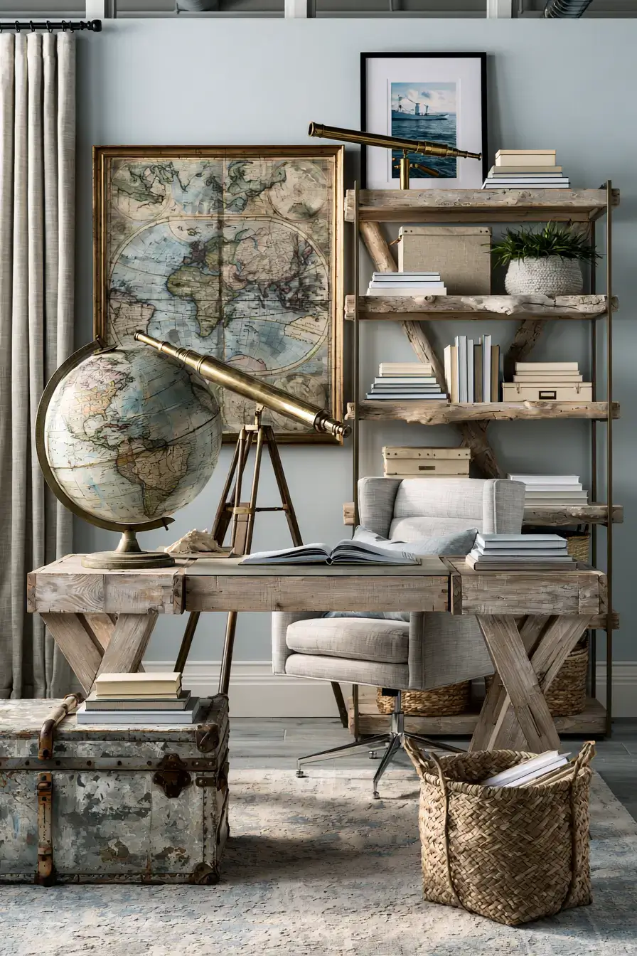 29 Vintage Nautical Decor Ideas with a Brass Telescope 27