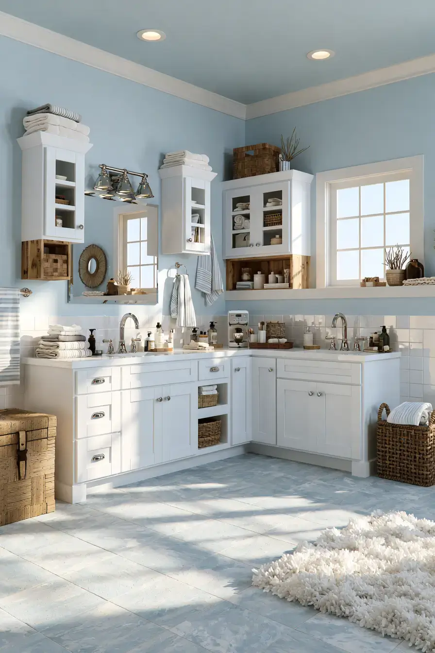 29 Nautical Bathroom Ideas with a Rope Mirror Frame 27