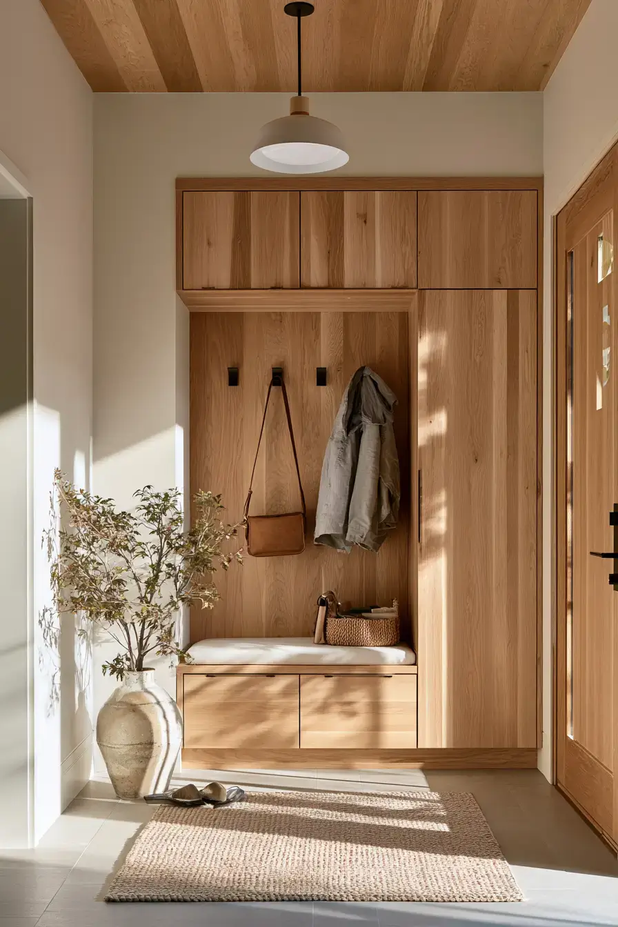 29 Japandi Entryway Ideas with a Stone Tray for Keys 27