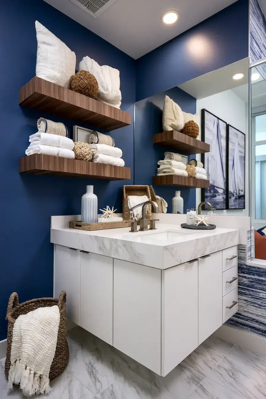 29 Nautical Bathroom Ideas with a Rope Mirror Frame 28