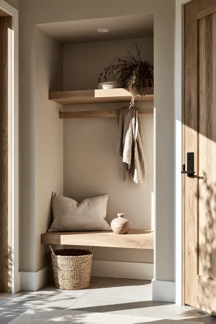 29 Japandi Entryway Ideas with a Stone Tray for Keys 28