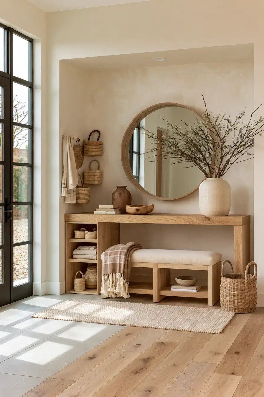 29 Japandi Entryway Ideas with a Stone Tray for Keys 29