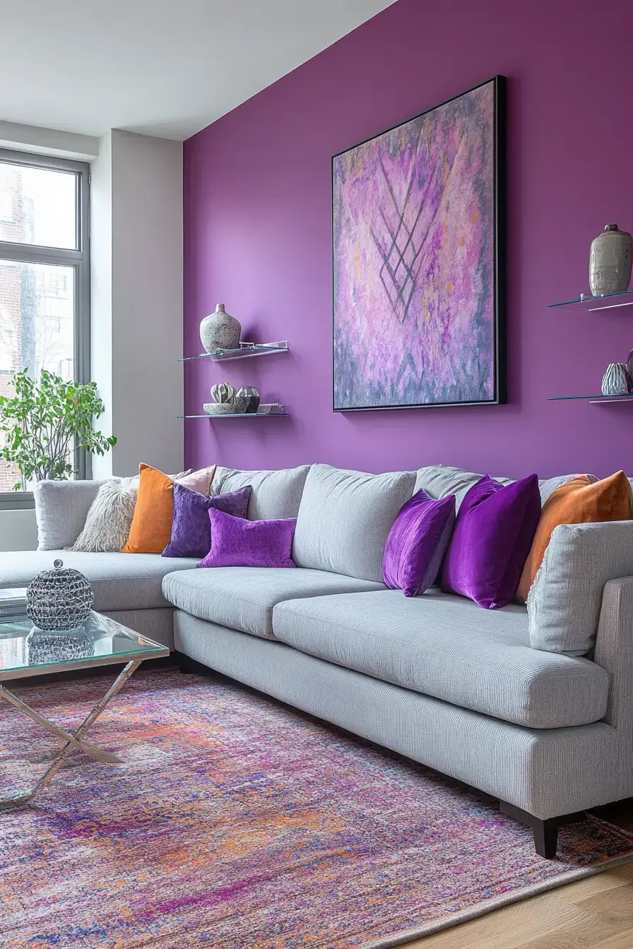 29 Purple Living Room Ideas with a Plum Accent Wall 3