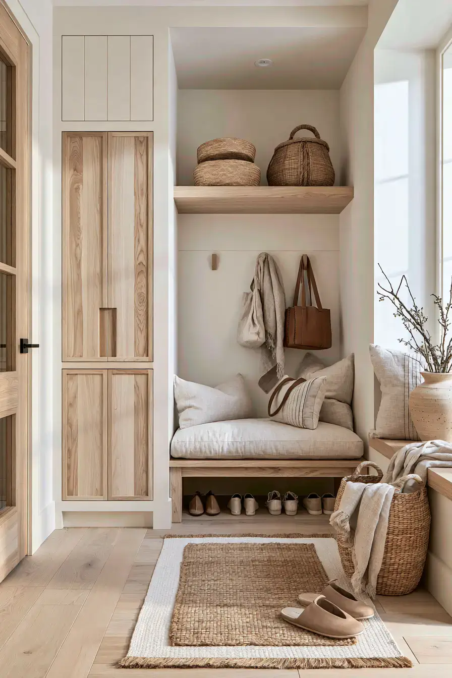 29 Japandi Entryway Ideas with a Stone Tray for Keys 3