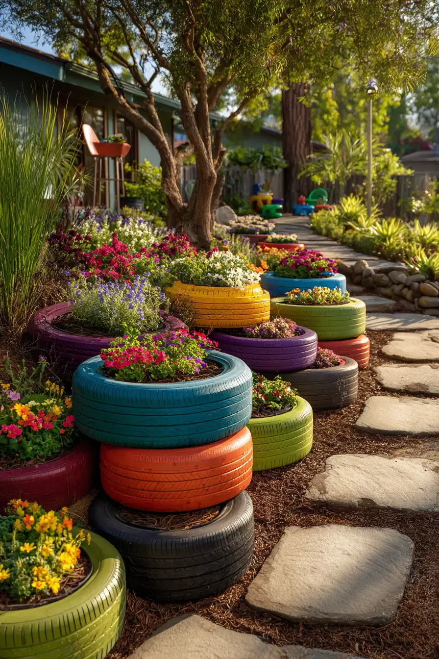 29 Upcycled Garden Decor Ideas with a Tire Planter 3