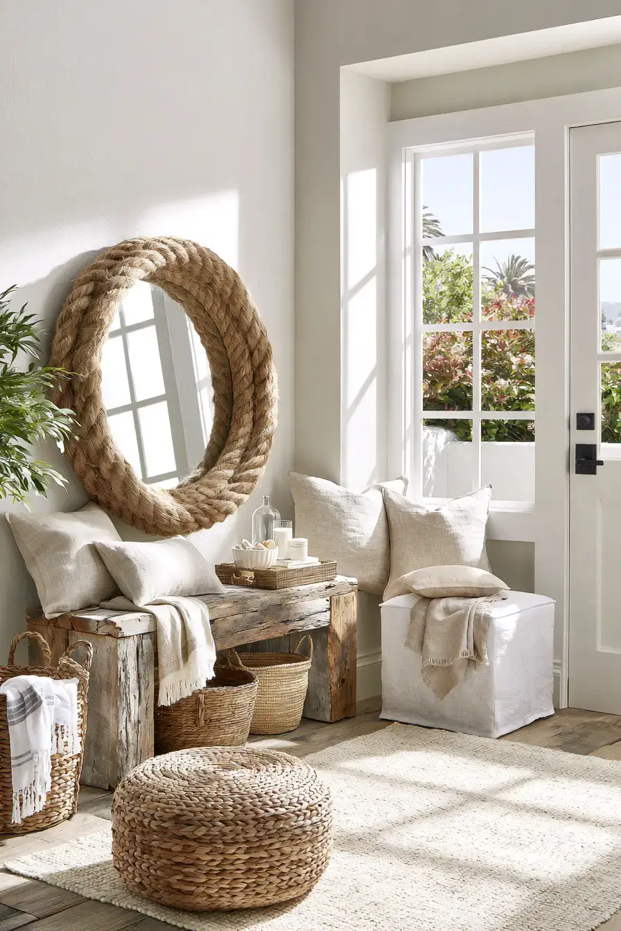 29 Rustic Nautical Decor Ideas with a Rope-Wrapped Mantel Beam 3