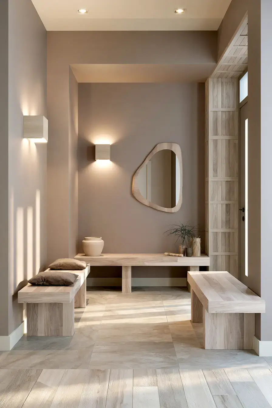 29 Japandi Entryway Ideas with a Stone Tray for Keys 4