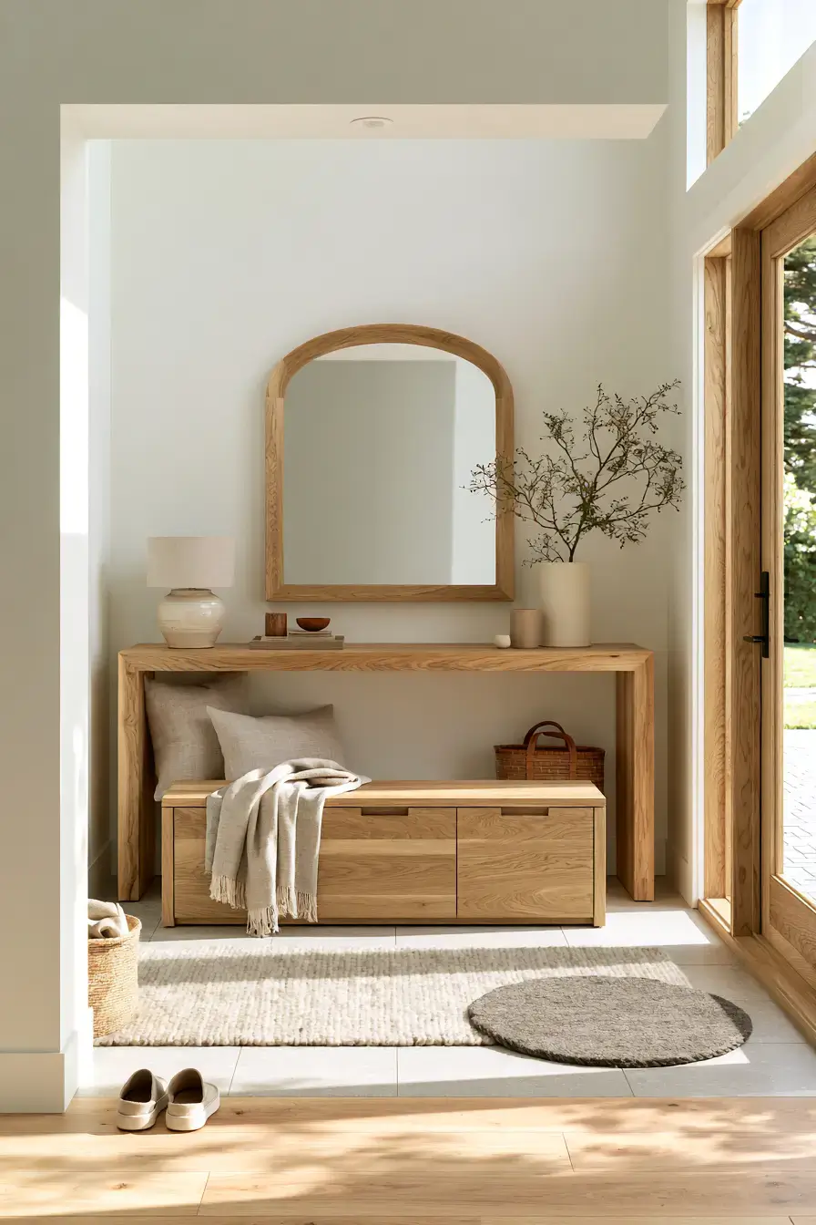 29 Japandi Entryway Ideas with a Stone Tray for Keys 5