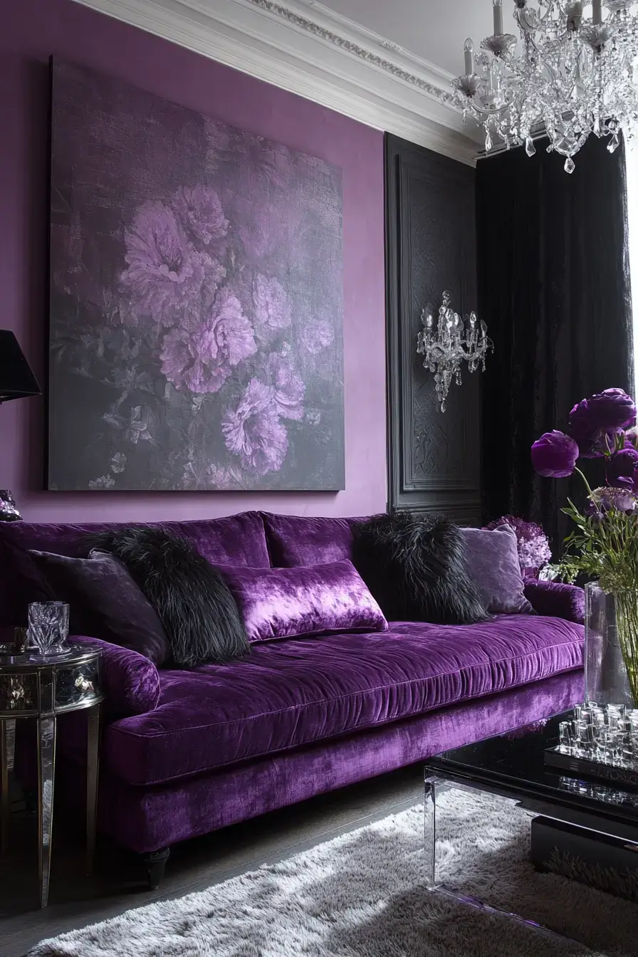 29 Purple Living Room Ideas with a Plum Accent Wall 5