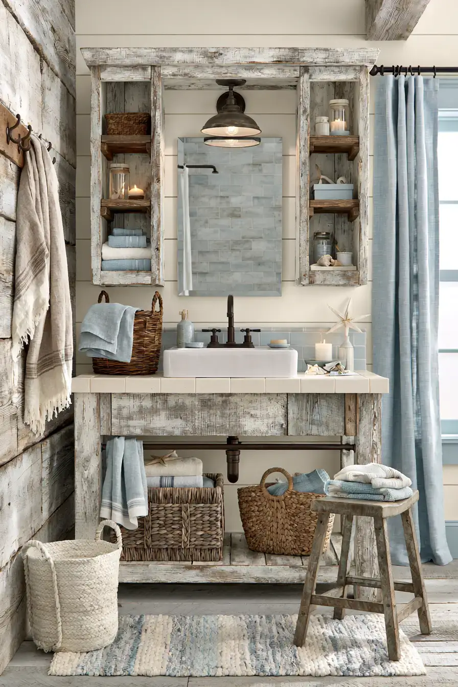 29 Nautical Bathroom Ideas with a Rope Mirror Frame 5