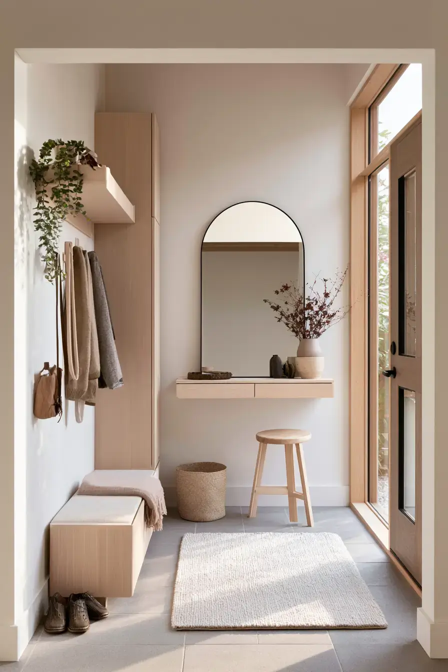 29 Japandi Entryway Ideas with a Stone Tray for Keys 6
